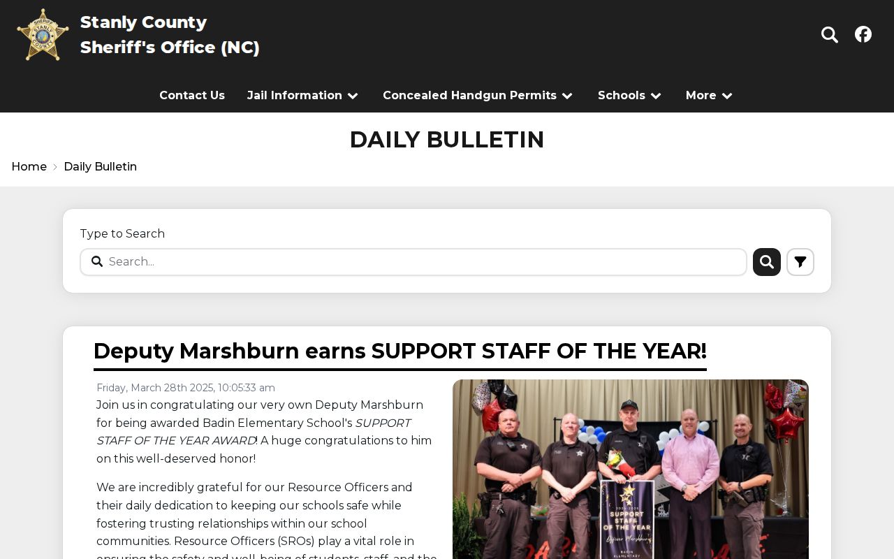Stanly County Sheriff daily bulletin public notices rather than arrest booking reports