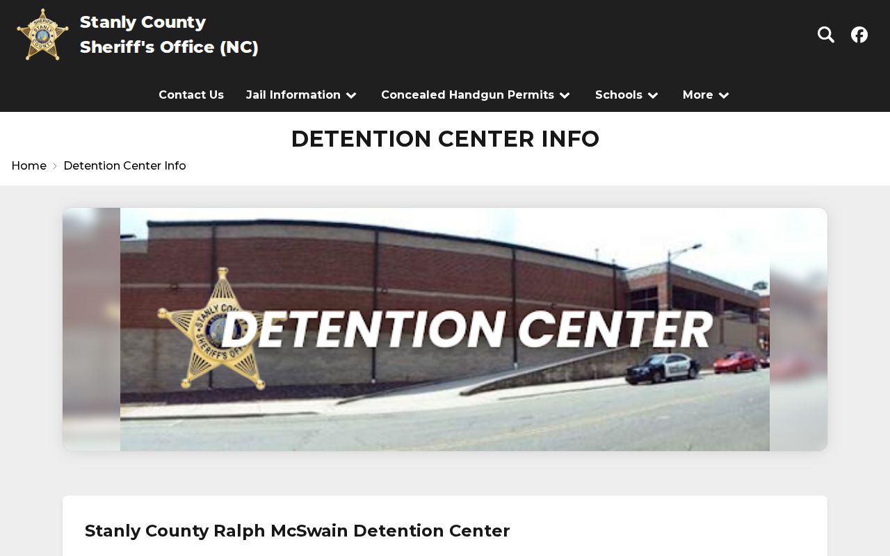 Stanly County Ralph McSwain Detention Center booking information