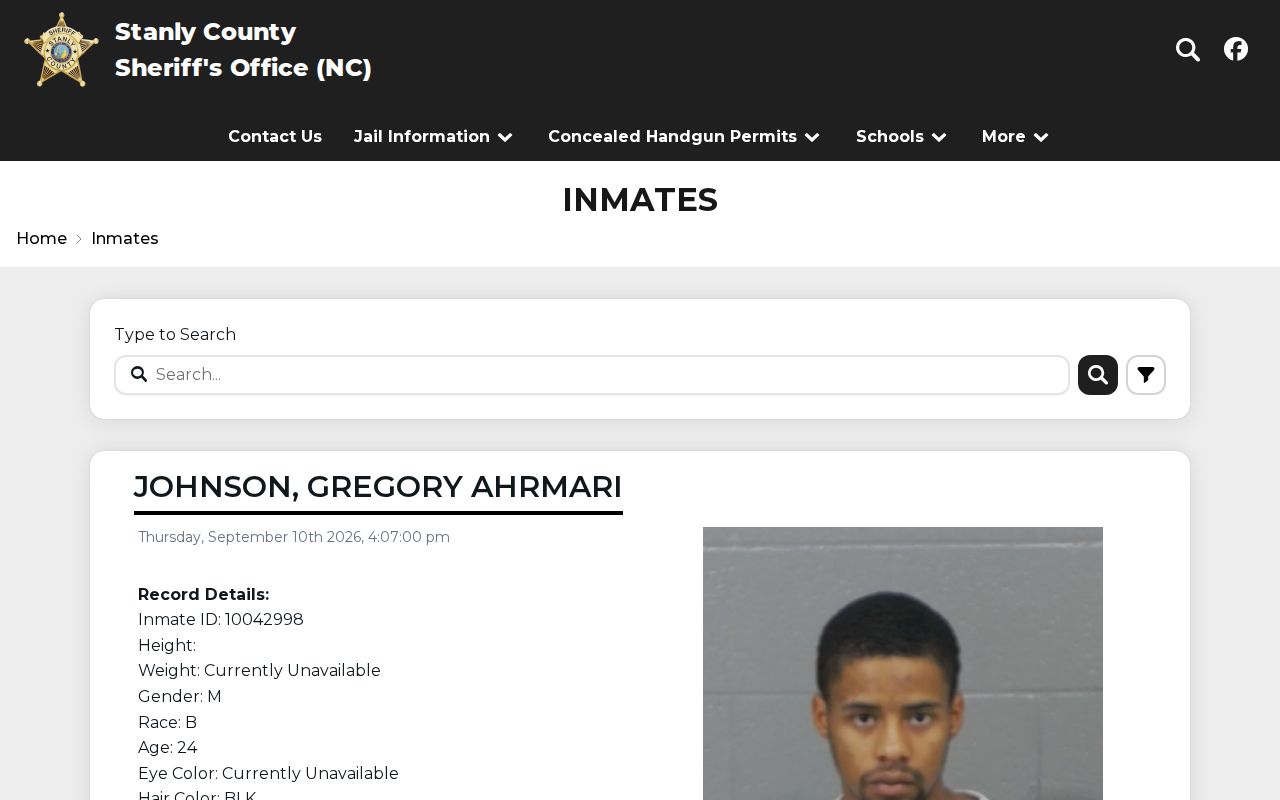 Stanly County recent arrests official inmate roster search interface